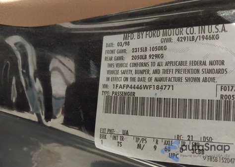 1998 Ford Mustang из США, поврежденный, VIN 1FAFP4446WF184771